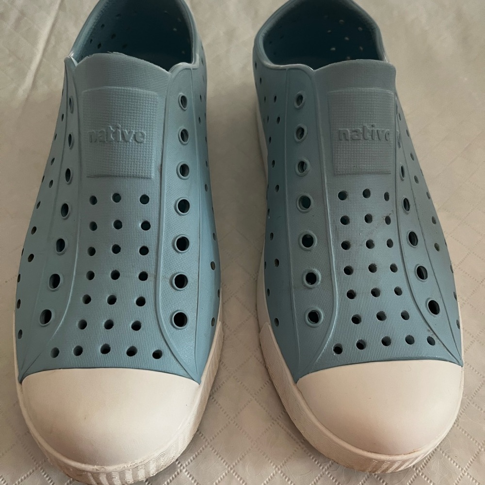 Native Slip-On Sneakers in Dusty Blue with White Toe Cap